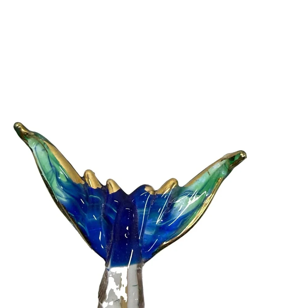 Hand Blown Glass Mermaid Ornament Blue Green Gold Coastal Fantasy Decor 5